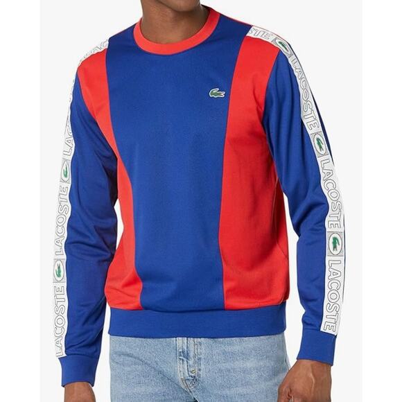 Lacoste men's Long Sleeve Colorblock Print Crewneck Sweatshirt Red/Blue S